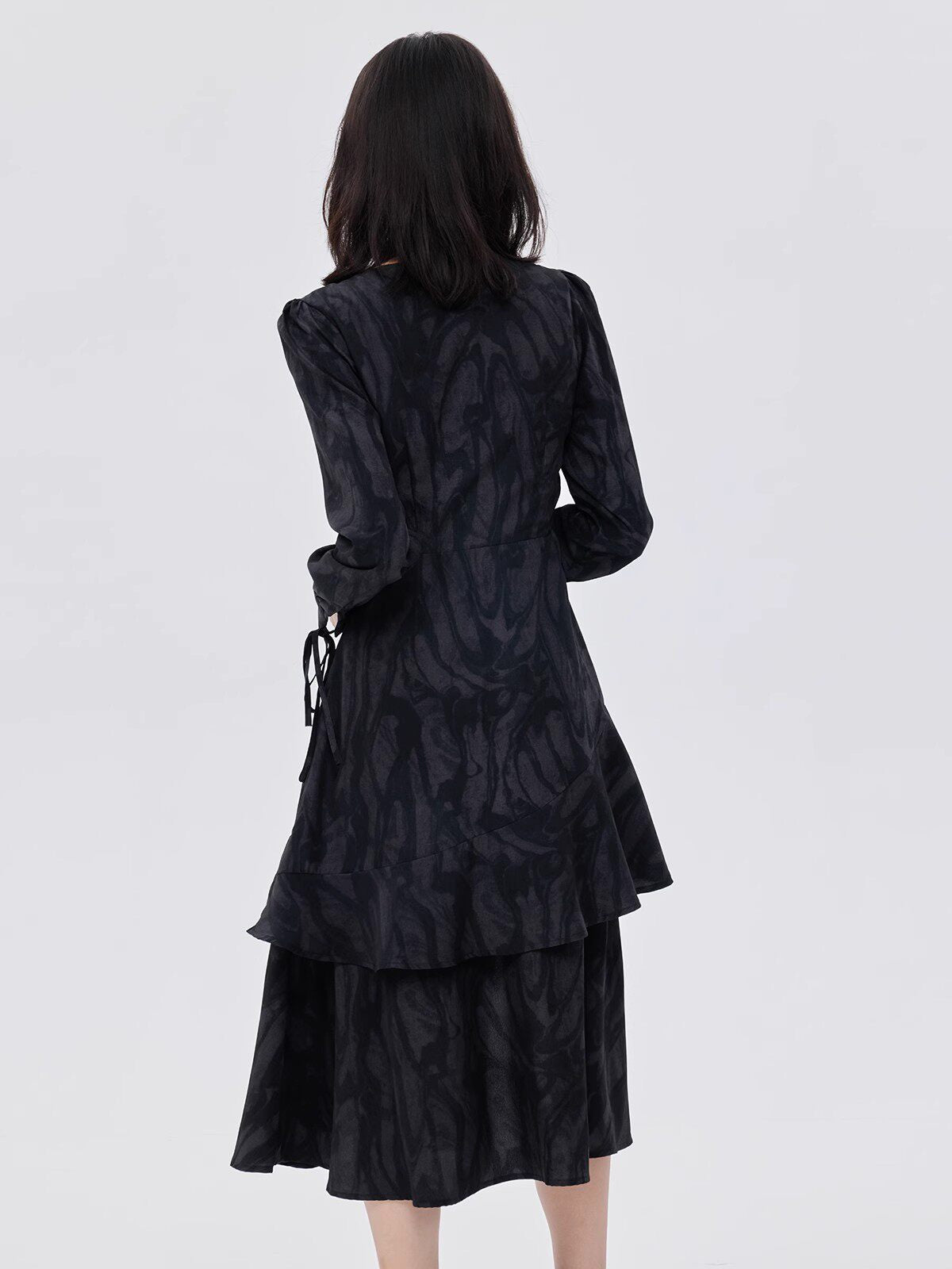 Marble Mid-Length Black Dress SHN0051