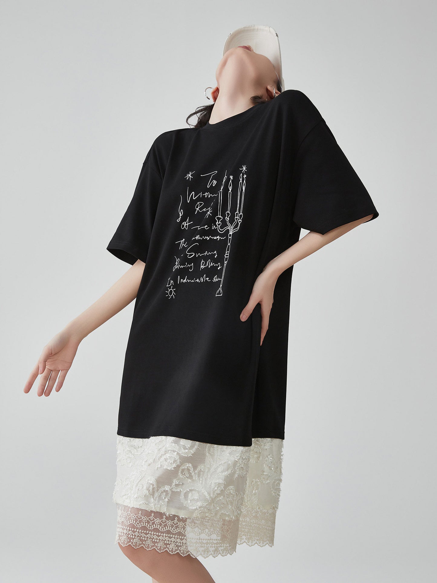 White Lace Docking T-Shirt Dress FER0187