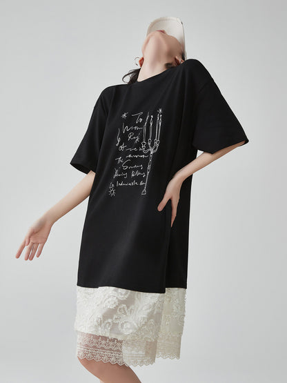 White Lace Docking T-Shirt Dress FER0187