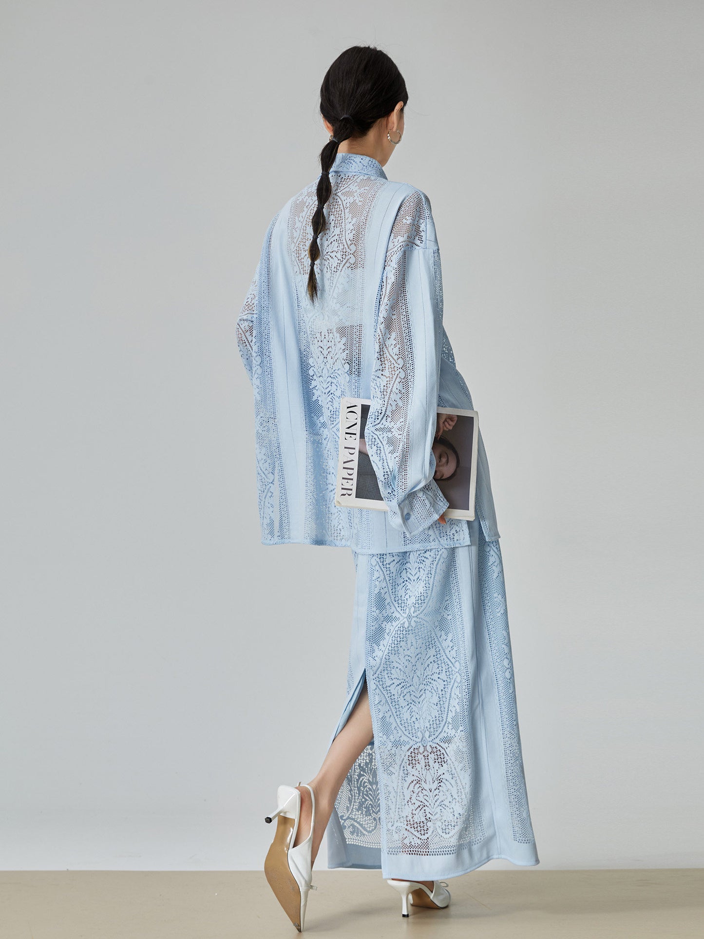Panel Lace Color Shirt / Ornament Panel Lace Skirt FER0107