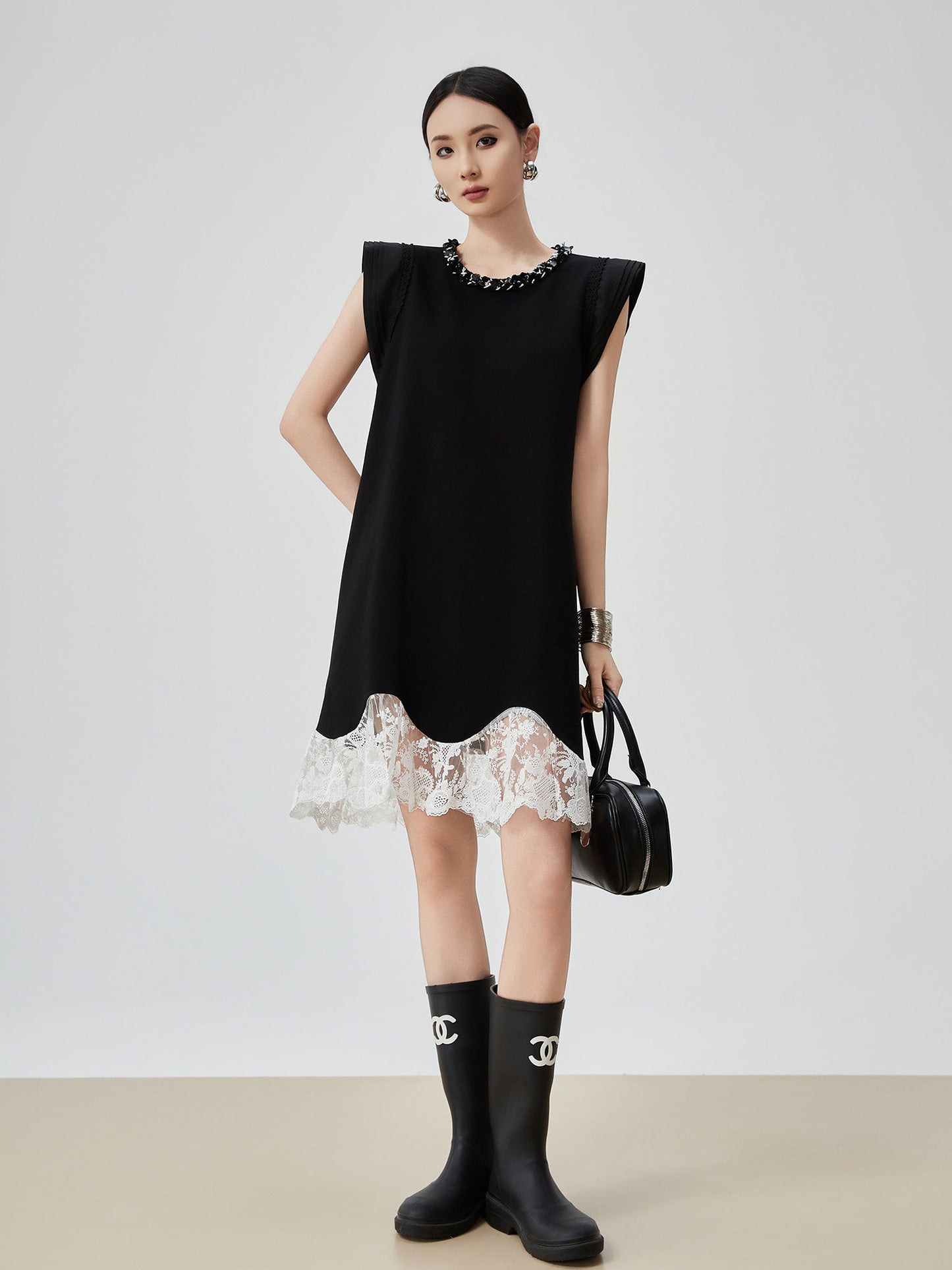 Lace Switching Asymmetry Dress FER0139