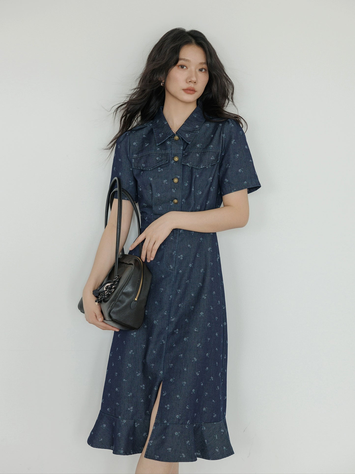 Floral Denim Shirt Dress VAS0088