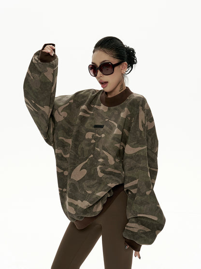 Camouflage Loose Crew Neck Top ZRS0100