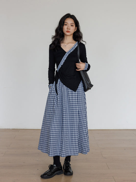 Gingham Check Asymmetrical Dress VAS0007