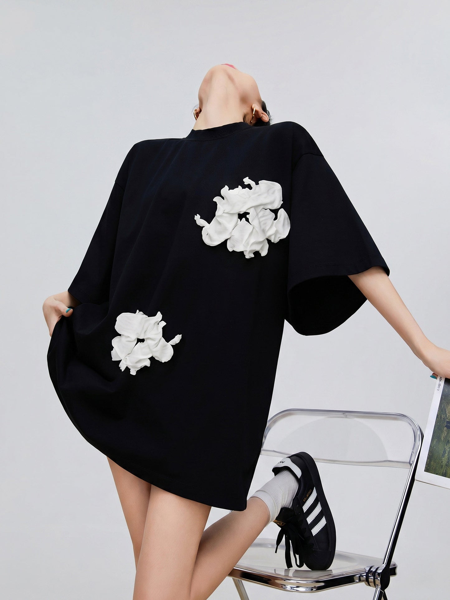 Flower Motif Oversized T-Shirt Dress FER0254