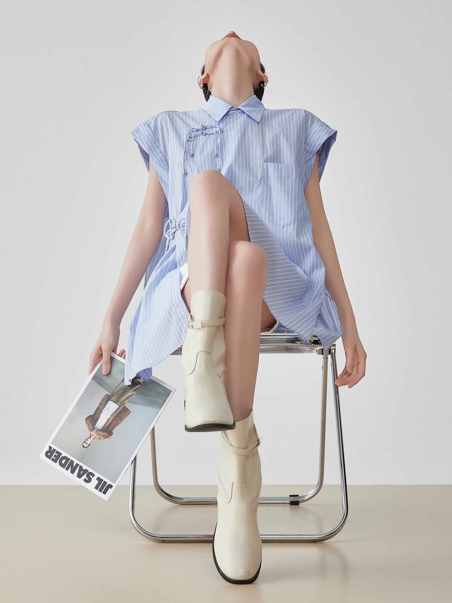 Blue Striped Sleeveless Shirt FER0177
