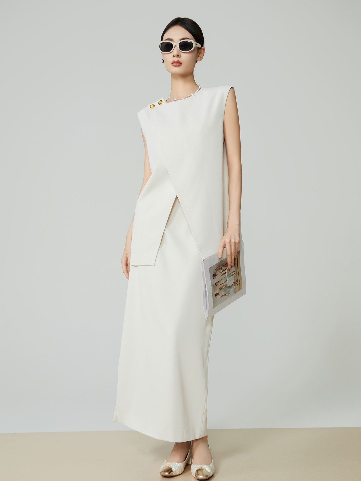 Front Layered Vest / Straight Long Skirt FER0271