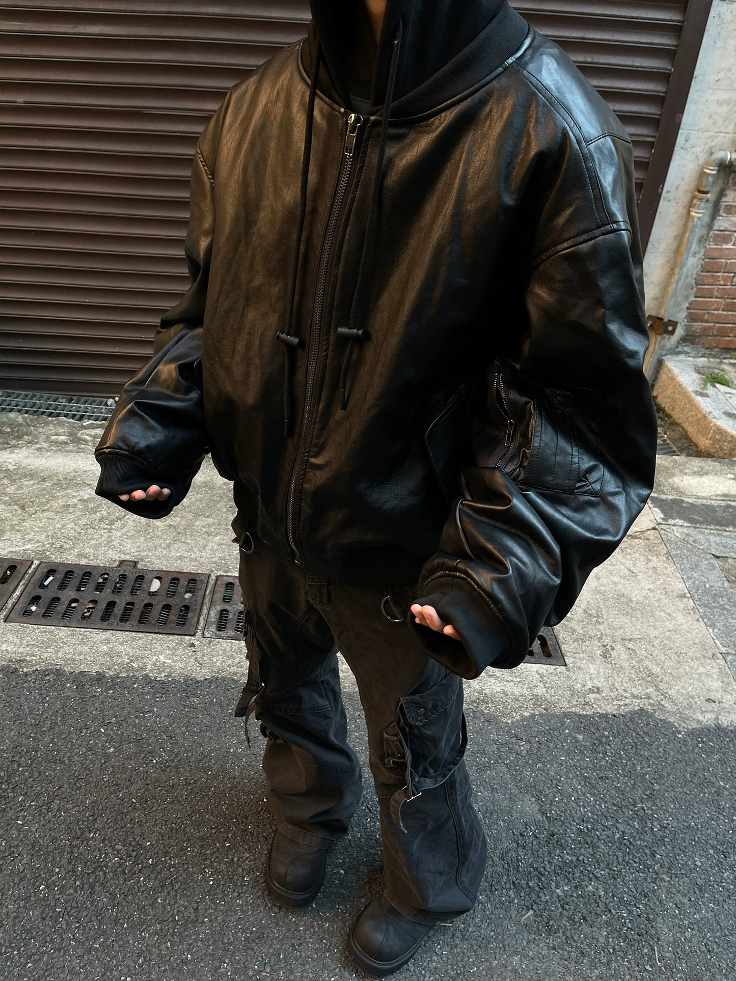 Hood Leather Cotton Jacket FLG0006