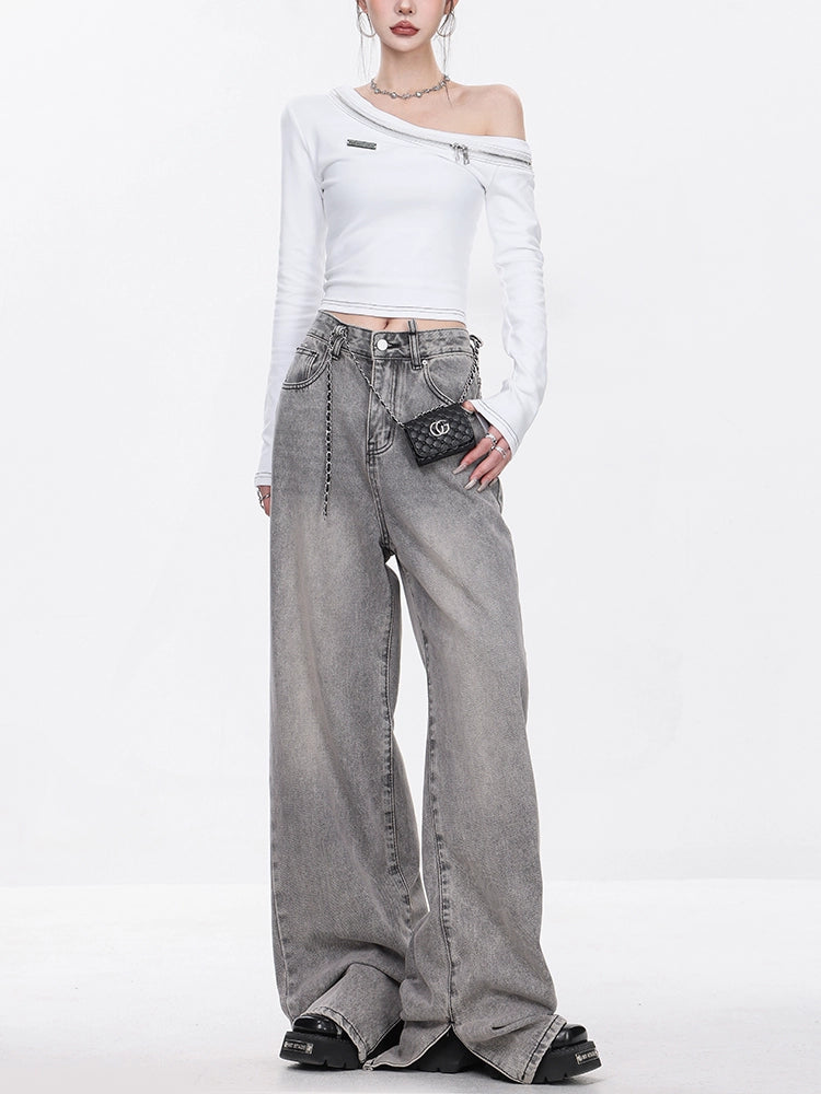 Slit Wide Denim Pants ABW0016