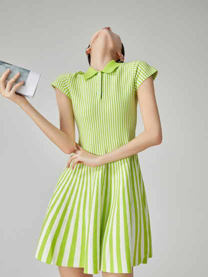 Green Striped Flare Mini Dress FER0081