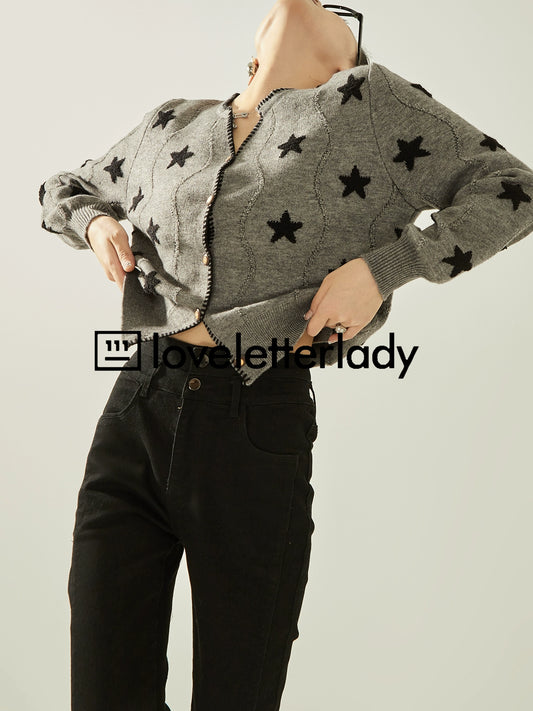 V-Neck Star Prefall Knit Cardigan LLA0319