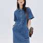Polo Collar Denim Shirt Dress SHN0035
