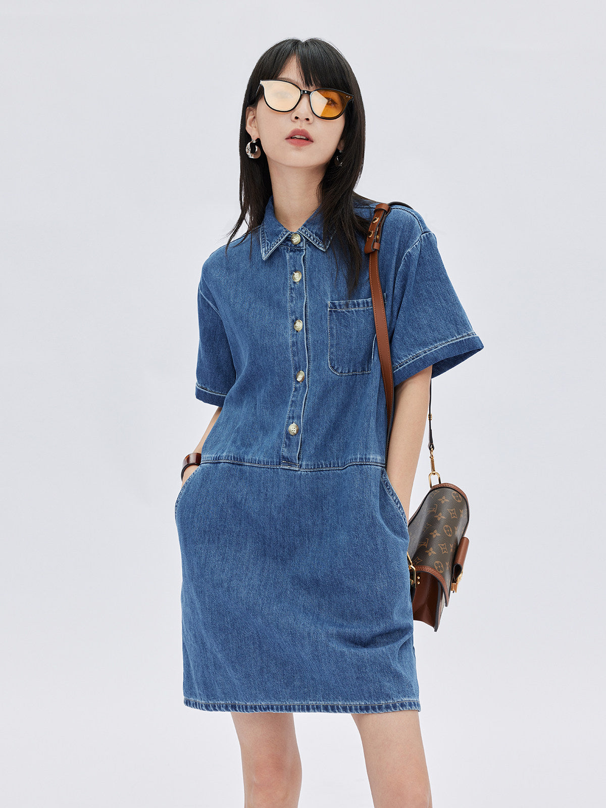 Polo Collar Denim Shirt Dress SHN0035
