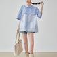 Blue Striped Patchwork Short-Sleeve Shirt FER0183