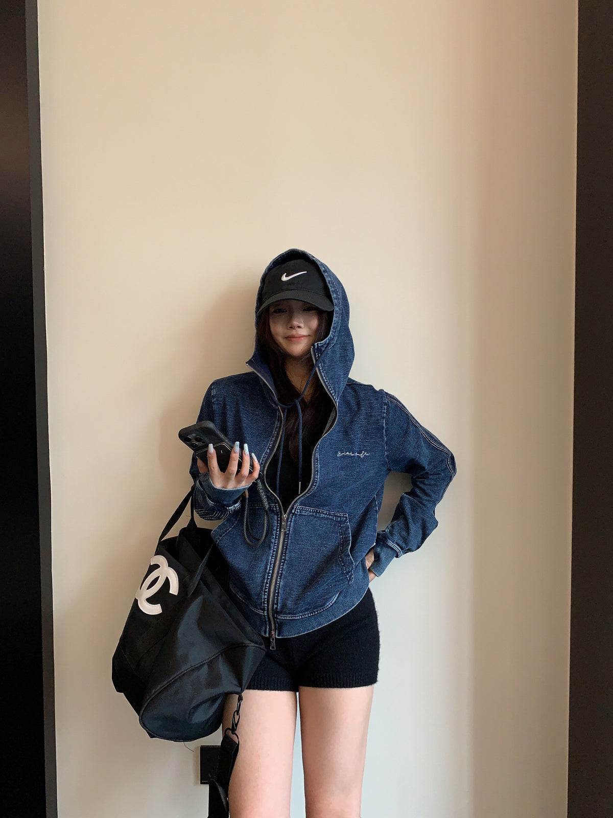 Denim Zip-Up Hoodie YLS1041