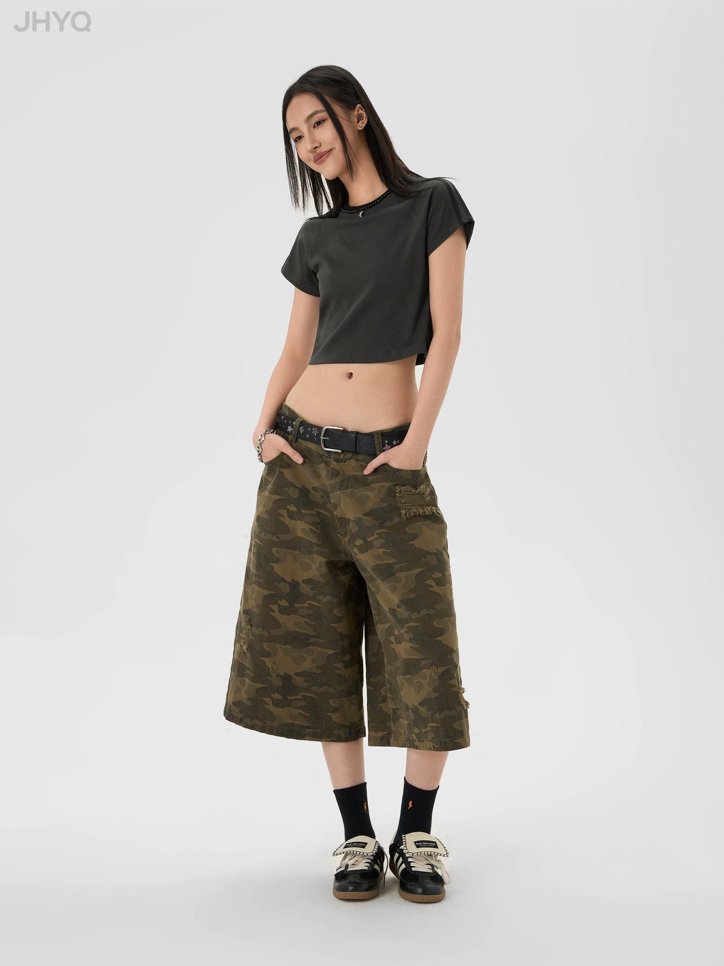 Retro Camouflage Cargo Cropped Shorts JHQ0006