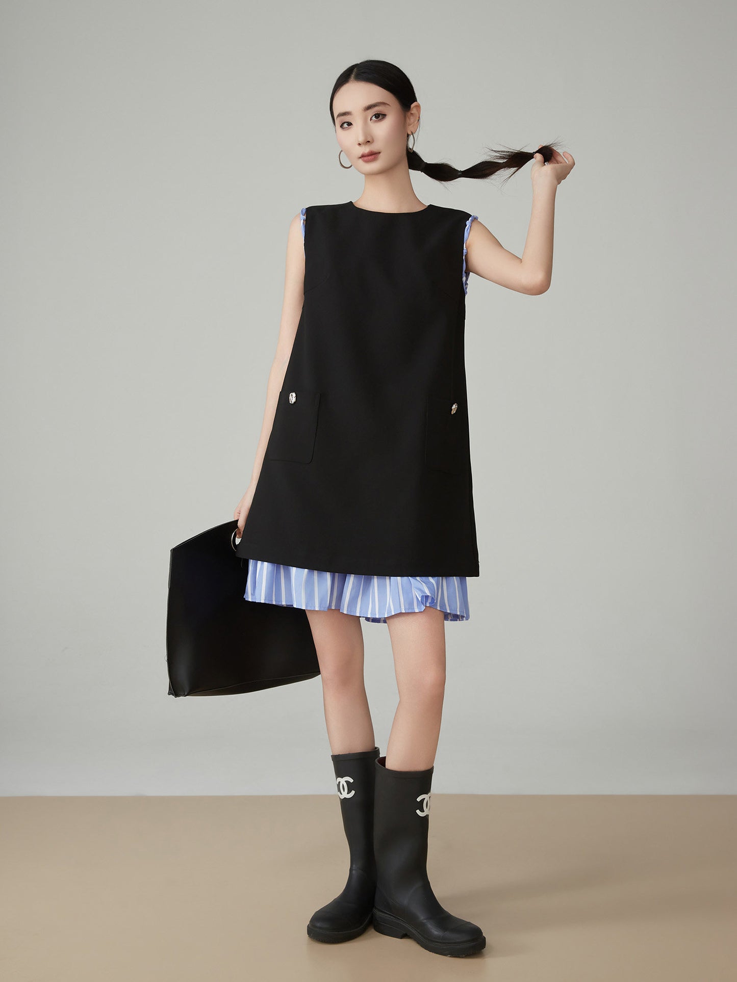 Striped Patchwork Sleeveless Vest Dress FER0066