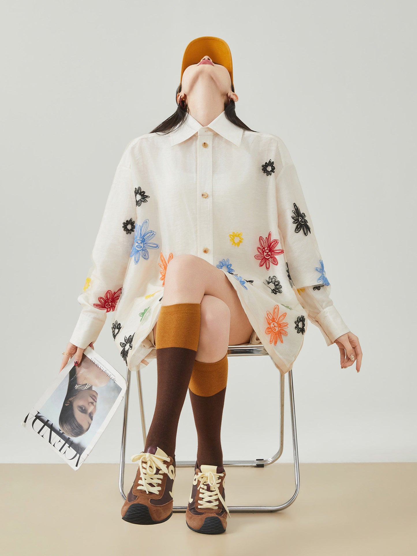 Flower Embroidered Long-Sleeve Shirt FER0098