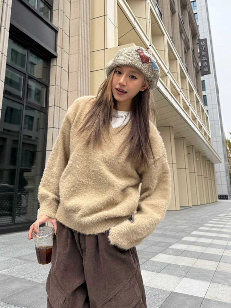 V-Neck Shaggy Knit Top CYE0028