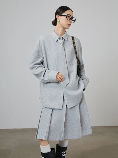 Soft Loose Long Sleeve Shirt / Knee Length Skirt SUY0009