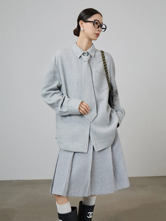 Soft Loose Long Sleeve Shirt / Knee Length Skirt SUY0009