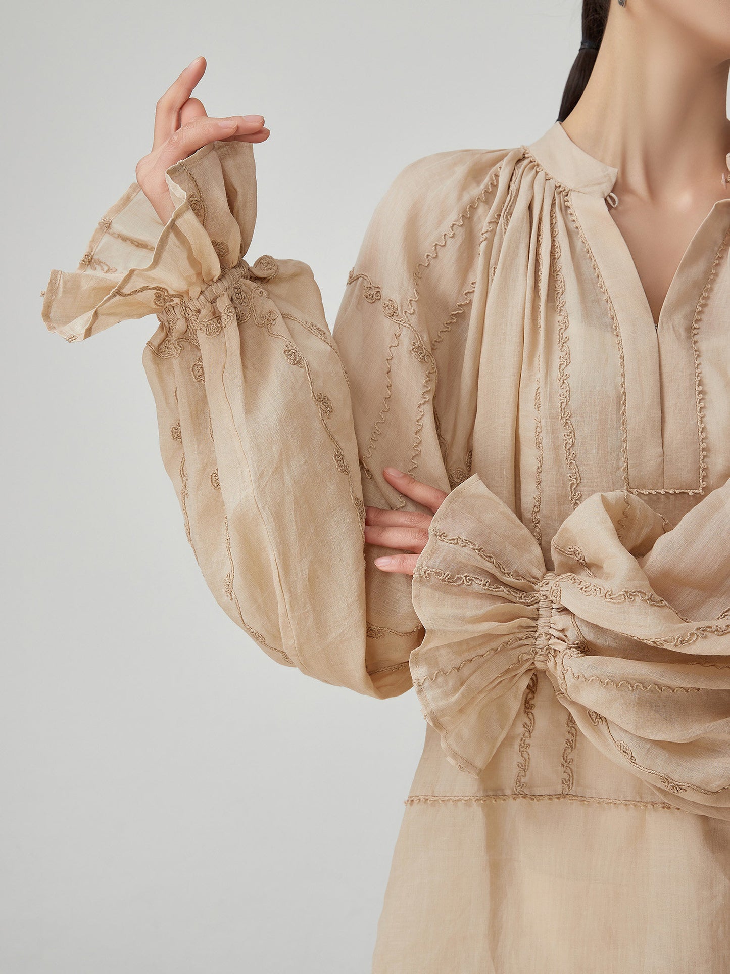 Sleeve Gather Lawn Blouse FER0046