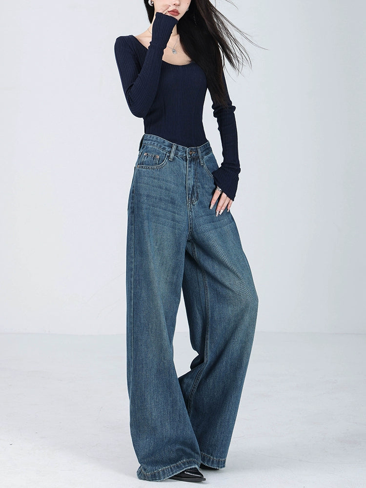 Denim Semi Flared Wide Pants / Long Sleeve Top ABW0003