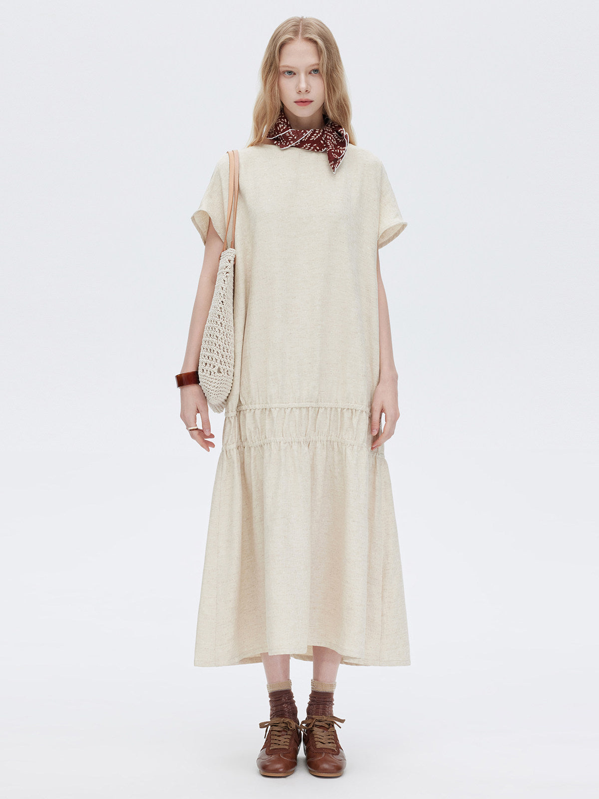 Cotton Linen Gathered Long Dress SHN0040