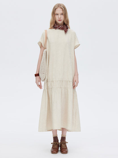 Cotton Linen Gathered Long Dress SHN0040