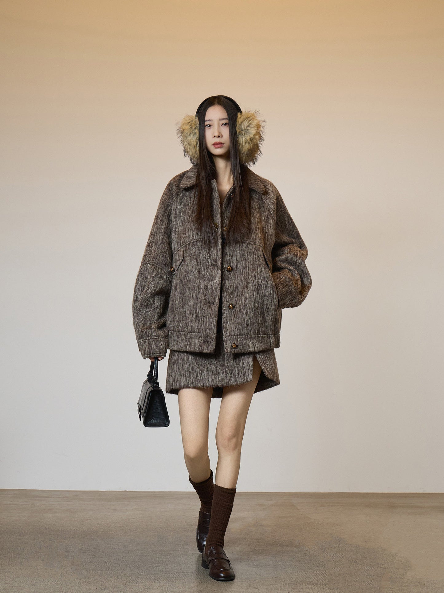 Vintage Mocha Brown Wool Jacket / Mini Skirt SUY0017