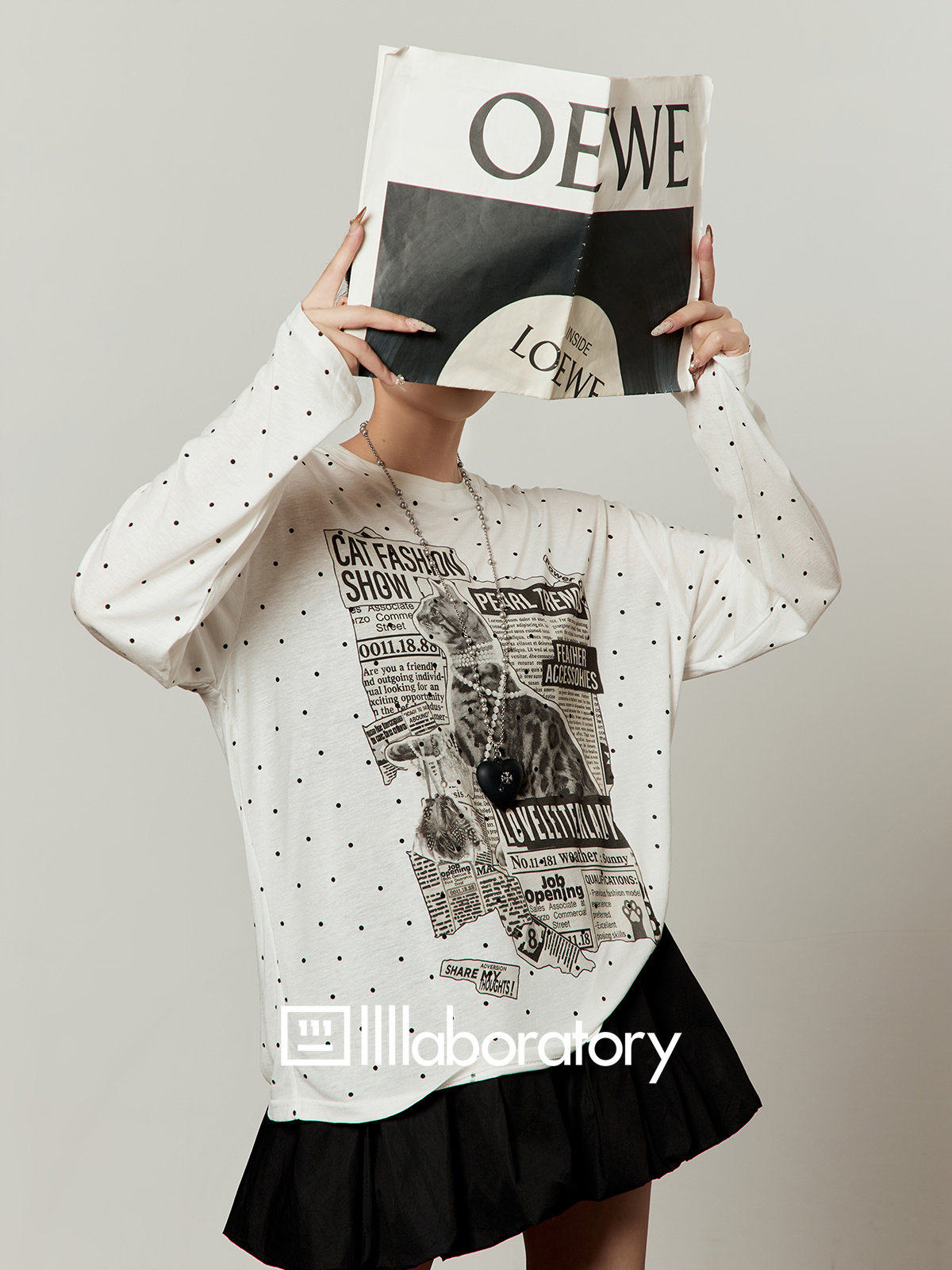 Casual Printed Long-Sleeve T-Shirt / A-line Mini Skirt LLA0664