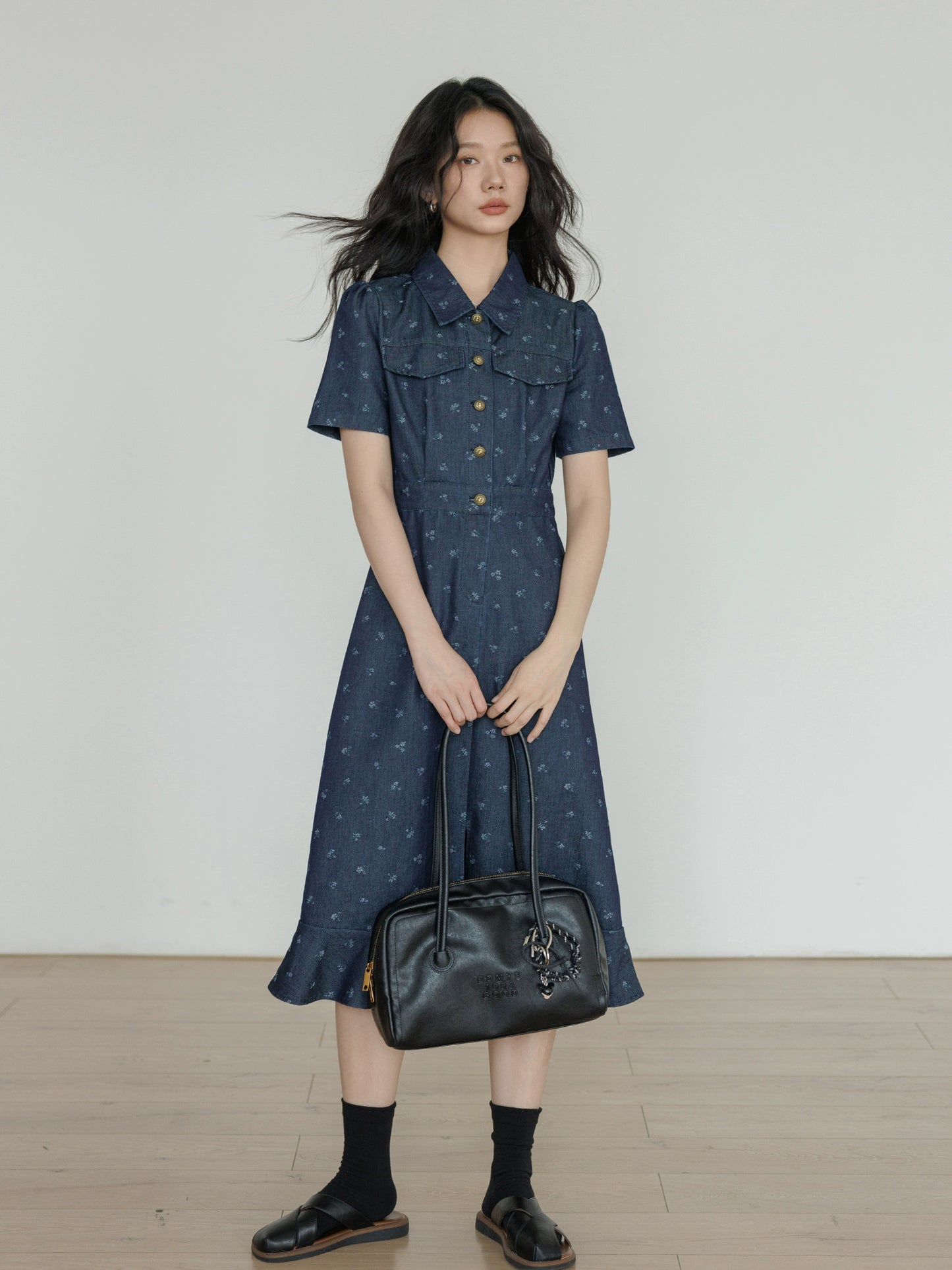 Floral Denim Shirt Dress VAS0088