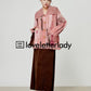 Pink Big Lapel Sweater Cardigan / Corduroy Long Skirt LLA0347