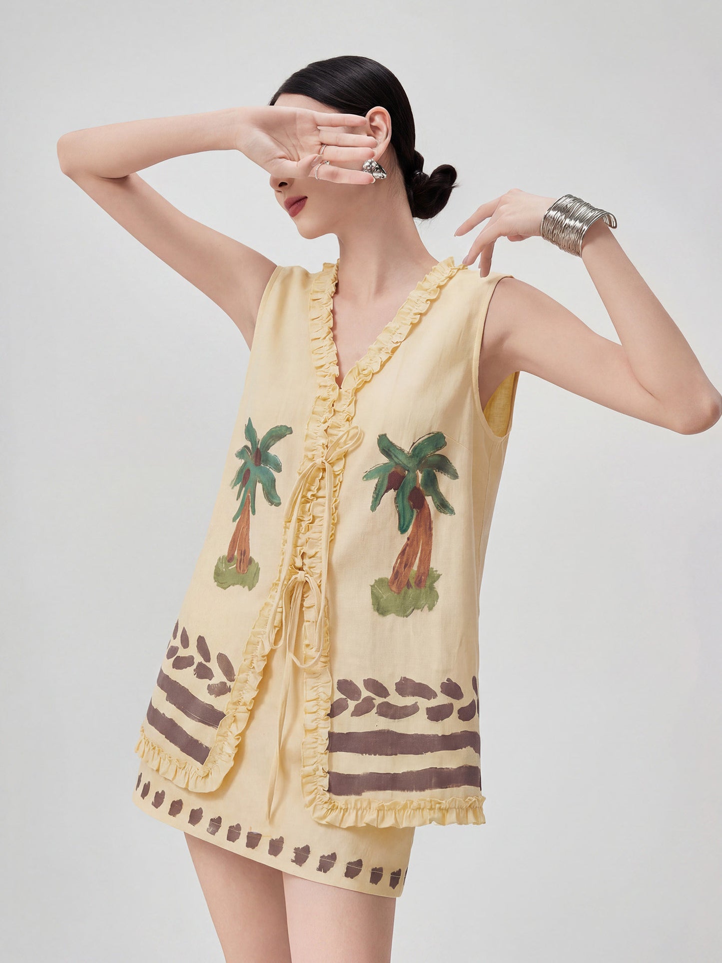 Palm Tree Embroidered Vest / Mini Skirt FER0247