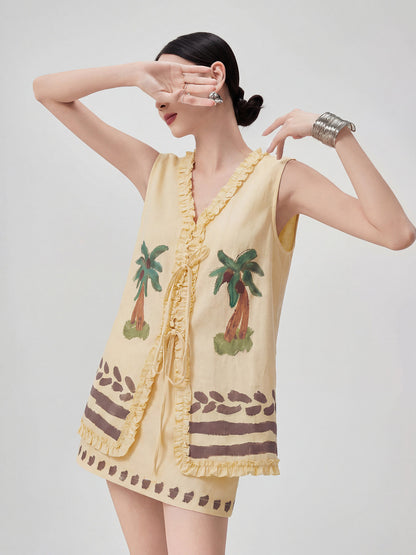 Palm Tree Embroidered Vest / Mini Skirt FER0247