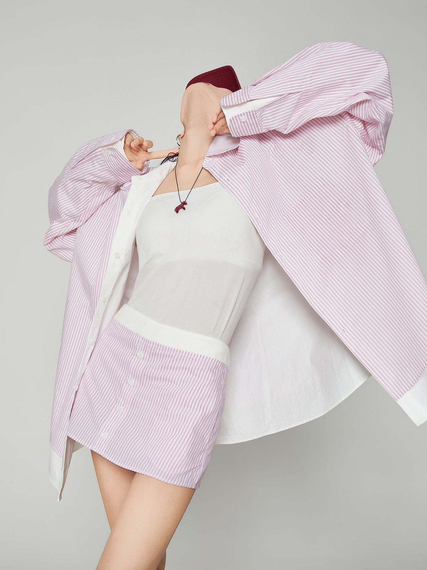 Pink Striped Oversized Shirt / Short Skirt FER0360