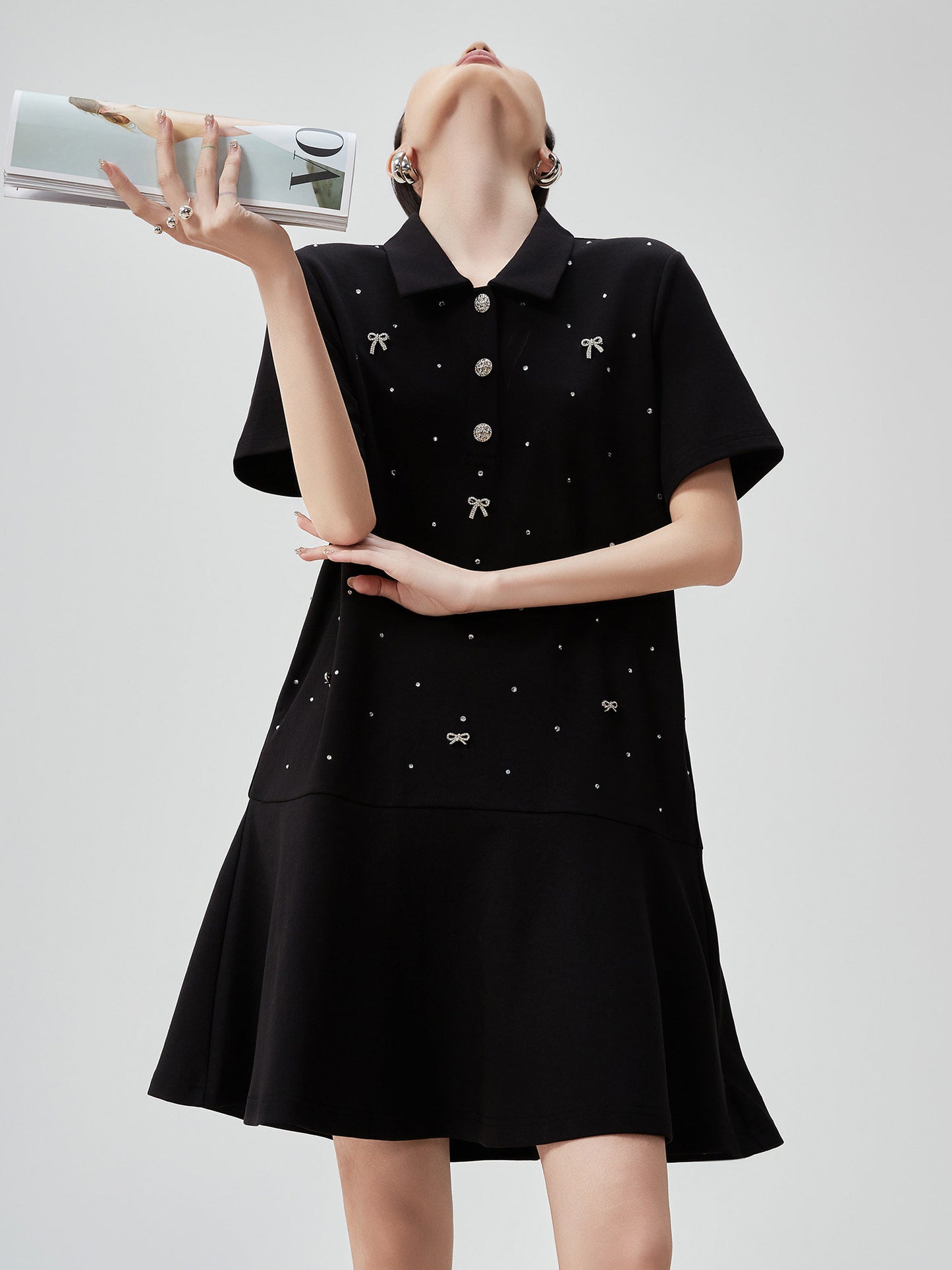 Ribbon Motif Polo Collar Mini Dress FER0113