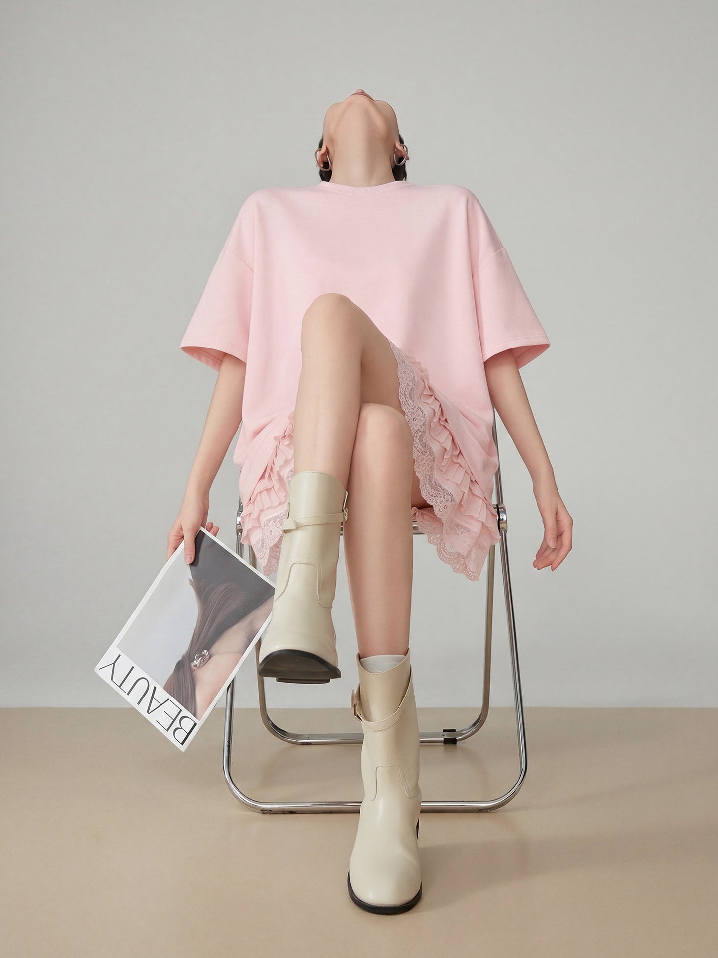 Pink Lace Docking T-Shirt Dress FER0212