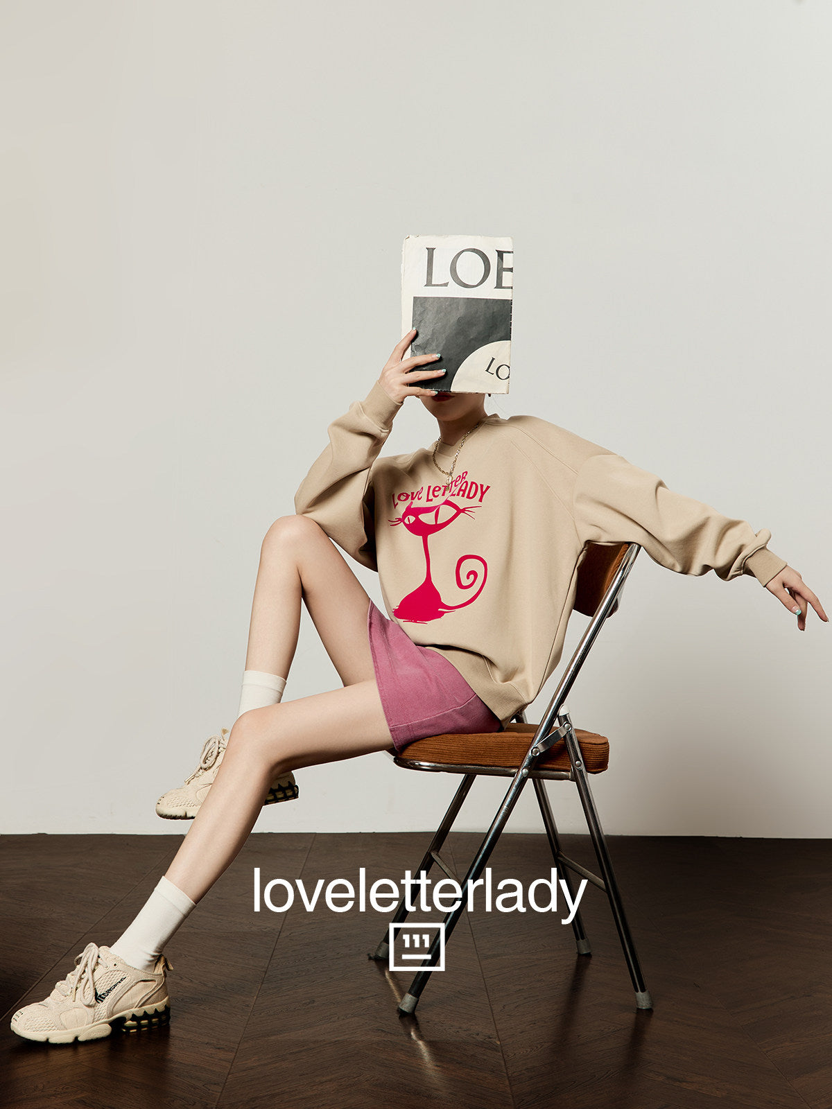 Cute Cat Print Sweatshirt / Pink Mini Skirt LLA0654