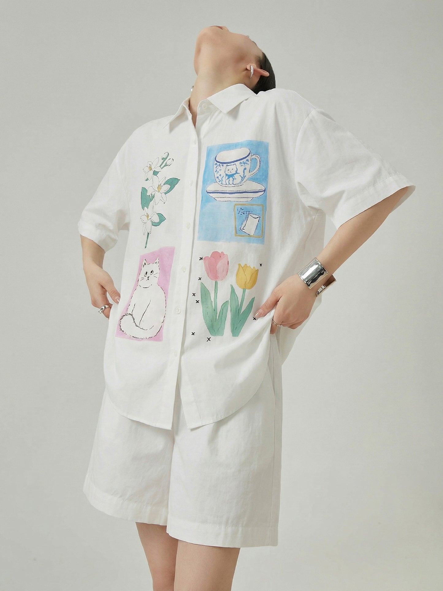Flower Print Short Sleeve Shirt / Shorts FER0308