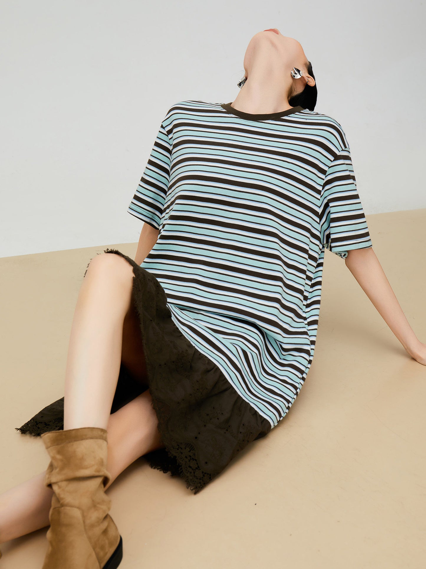 Mixed Material Casual Dress FER0337