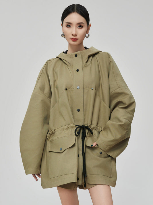 Wind Hooded Trench Coat / High-Waist Shorts FER0036