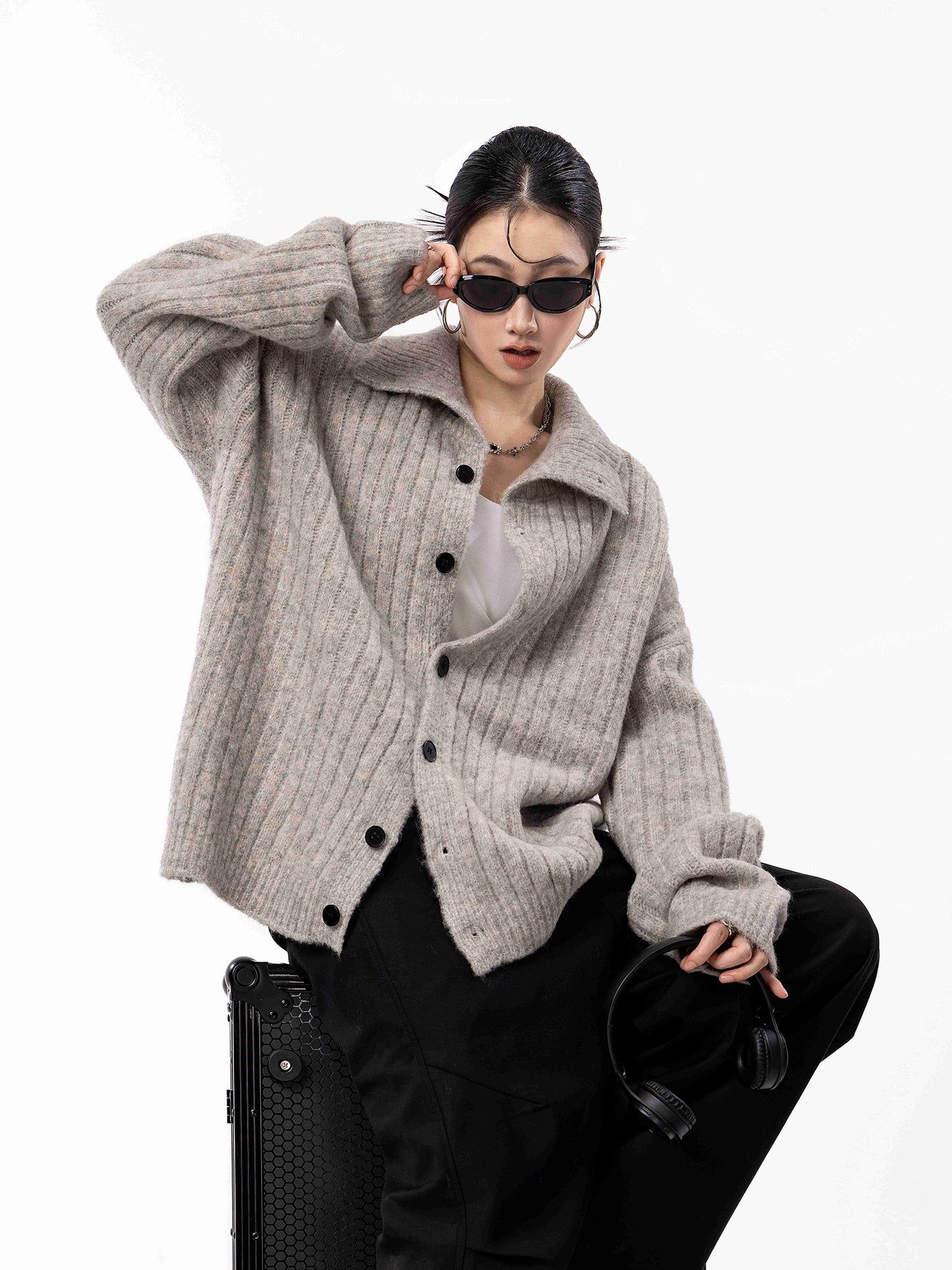 Stand Collar Knit Cardigan ICM0098
