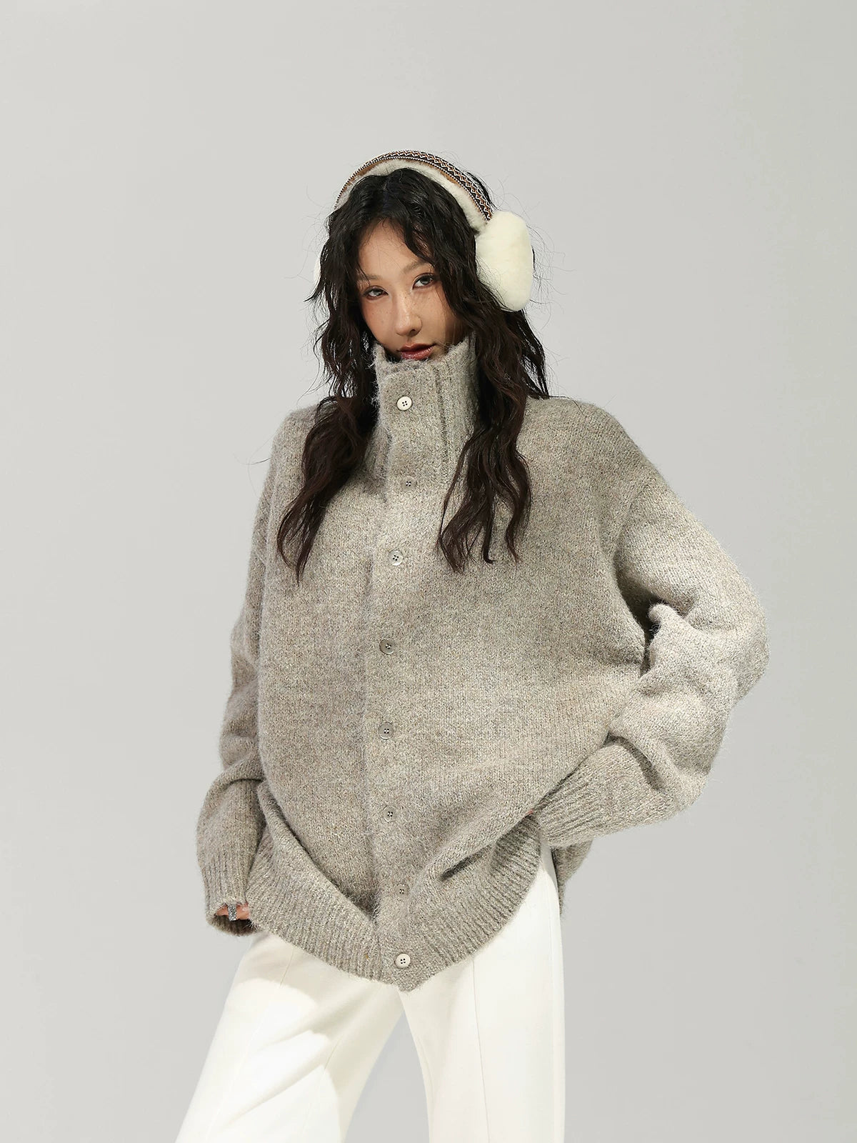High Neck Button Knit Cardigan ACS0393