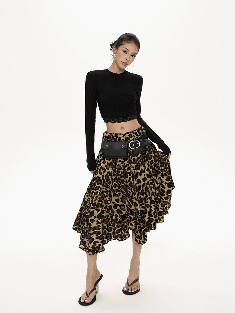 Leopard Asymmetrical Tiered Skirt ZRS0092