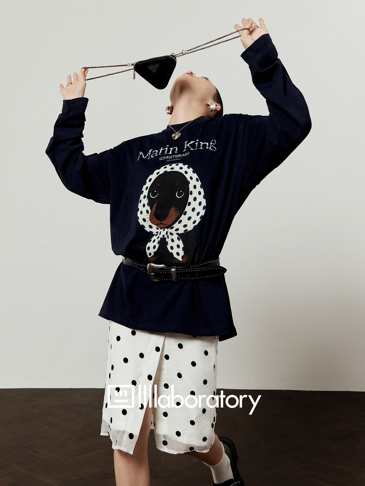 Casual Printed Long-Sleeve T-Shirt / A-line Mini Skirt LLA0664