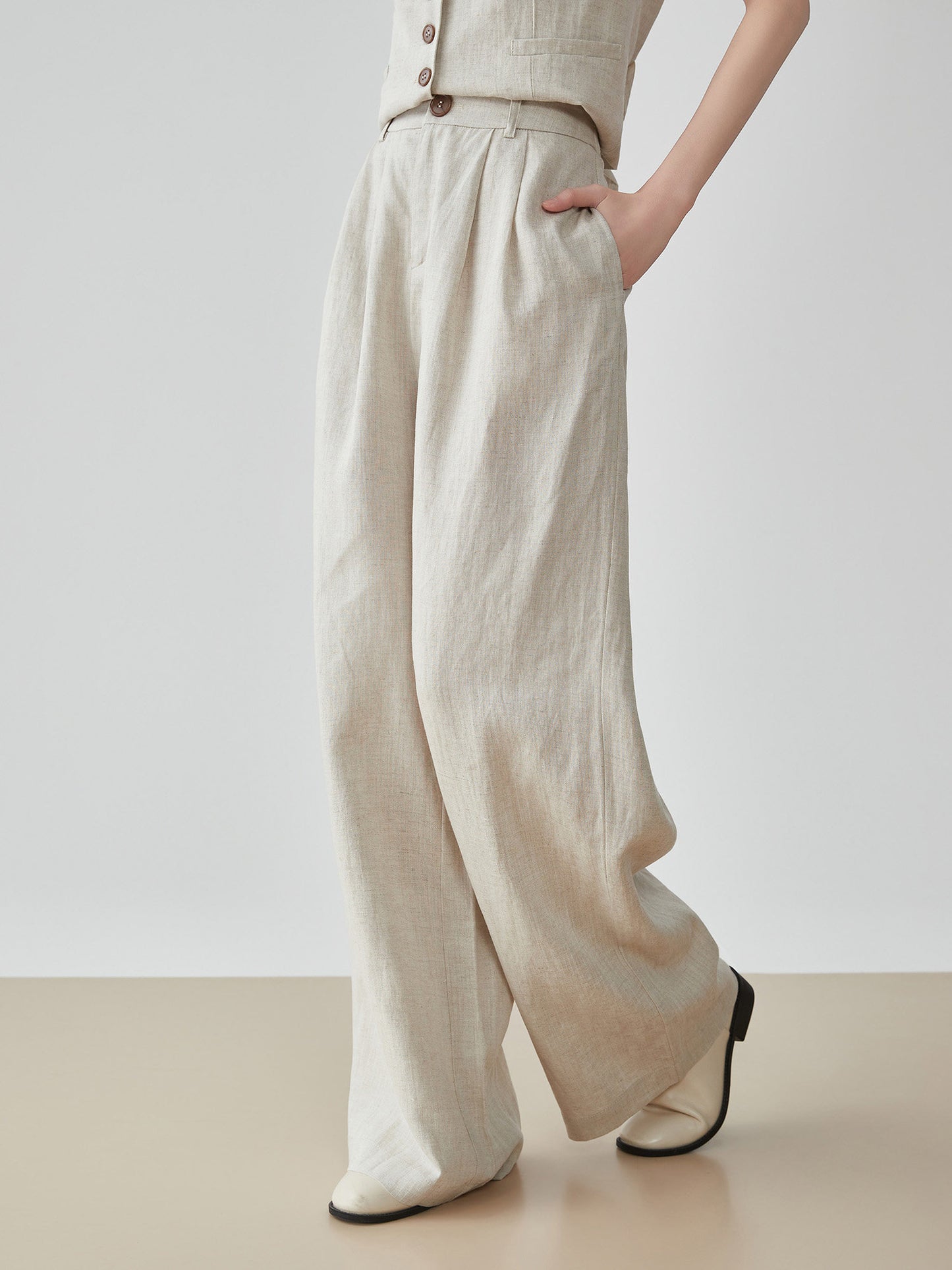 Linen V-Neck Vest / Wide Relaxed Pants FER0270