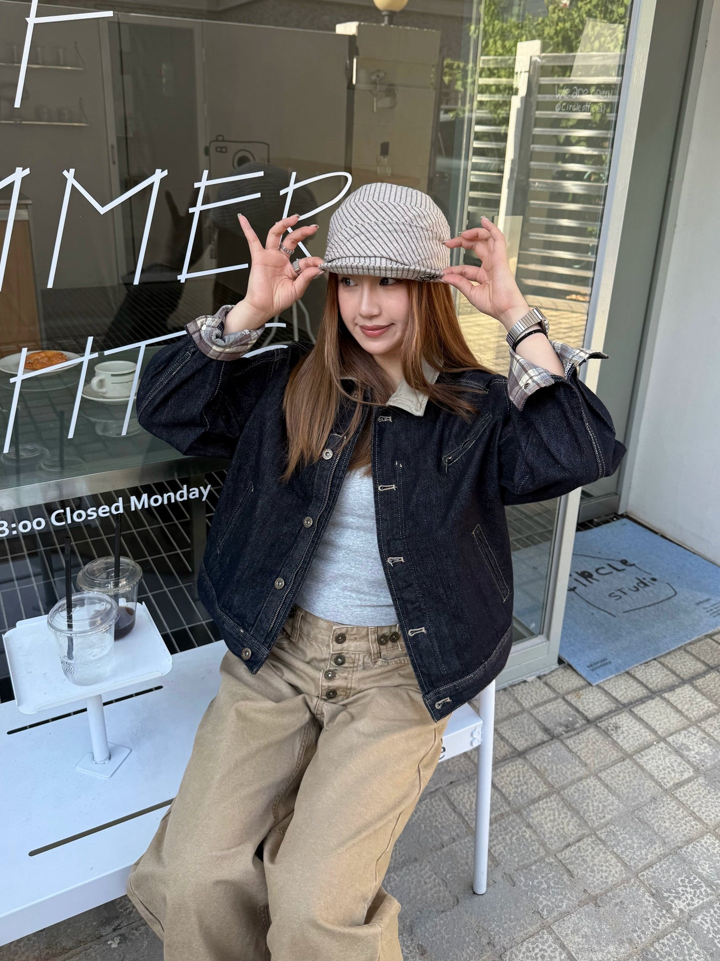 Retro Patched Collar Plaid Denim Jacket CYE0038