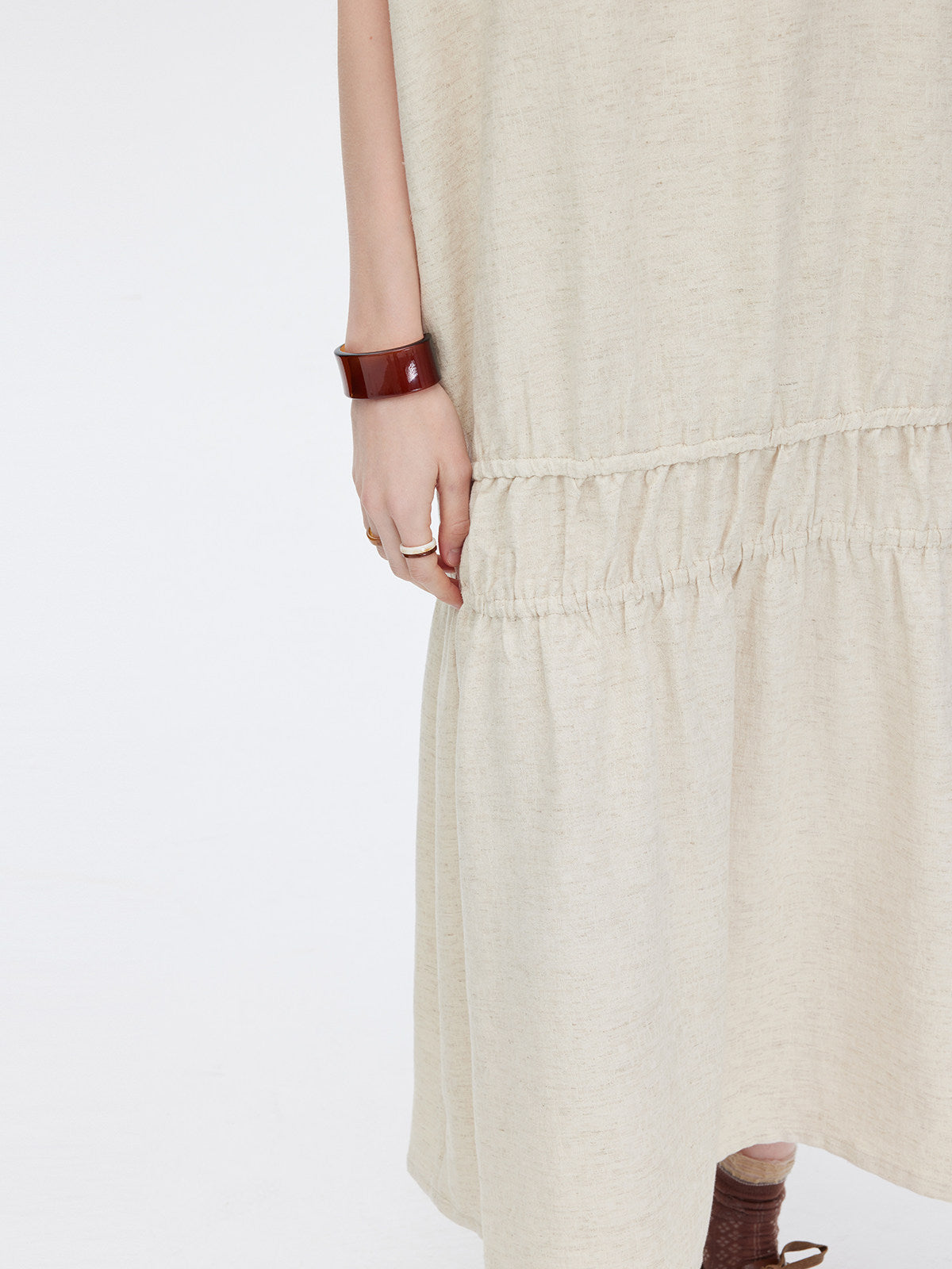Cotton Linen Gathered Long Dress SHN0040