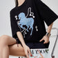 Blue Horse Graphic T-Shirt Dress FER0215